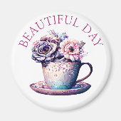 Mooie Dag   Thee Cup of Flowers Magneet (Voorkant)