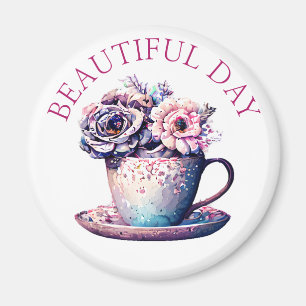 Mooie Dag   Thee Cup of Flowers Magneet