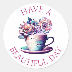 Mooie Dag   Thee Cup of Flowers Ronde Sticker