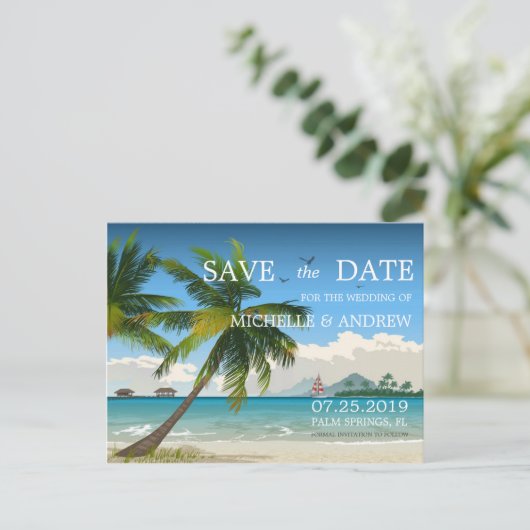 Mooie dag / tropisch eiland strand Bewaar de datum Aankondigingskaart (Staand voorkant)