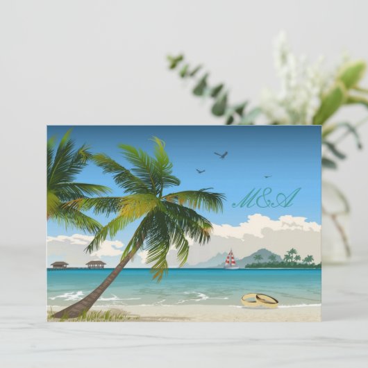 Mooie dag/Tropische uitnodiging voor een strandbru (Staand voorkant)