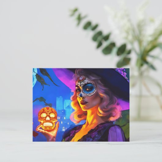 Mooie dag van de dode vrouw met suikerschedel briefkaart (Staand voorkant)