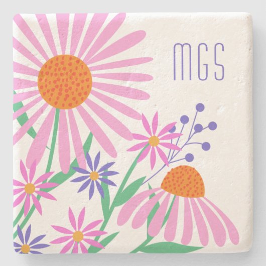 Mooie Daisies custom monogram stenen onderzetters (Voorkant)