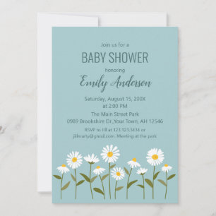 Mooie Daisy baby shower uitnodiging in blauw