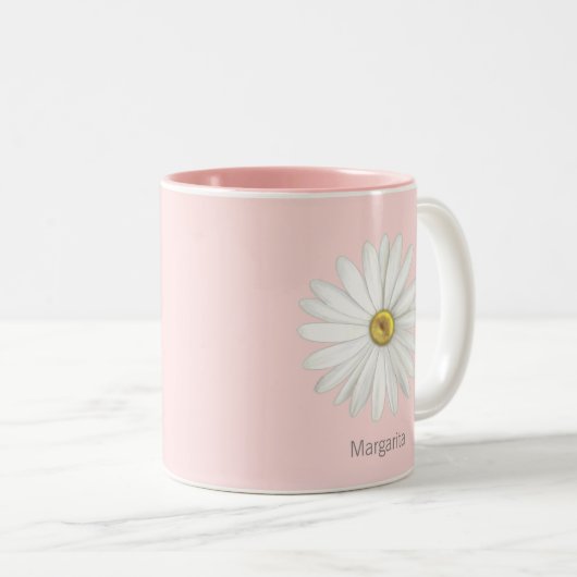 Mooie Daisy Flower op Light Pink Tweekleurige Koffiemok (Voorkant rechts)