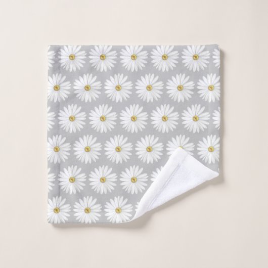 Mooie Daisy Flower Pattern on Light Grey Bad Handdoek (Wasdoekje)