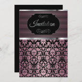 Mooie Damasten Feestviering | Uitnodiging (Voorkant / Achterkant)