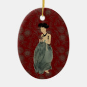 Mooie dame die een Koreaanse Hanbok kerstmis heeft Keramisch Ornament (Voorkant)