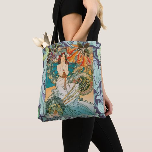 Mooie dame en Floral Art Nouveau Canvas tas (Dichtbij)