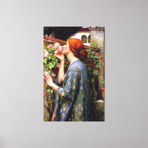 mooie dame en roze roze roze bloem canvas afdruk