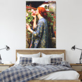 mooie dame en roze roze roze bloem canvas afdruk (Insitu (Slaapkamer))