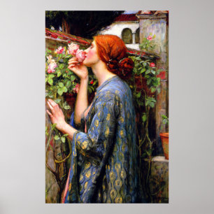 mooie dame en roze roze roze bloem poster
