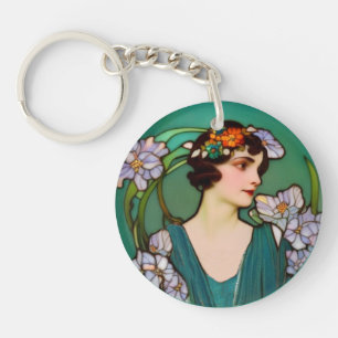 Mooie dame in Art Nouveau-stijl uit de jaren 20 - Sleutelhanger