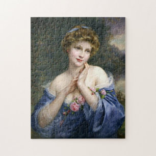 mooie dame in blauw legpuzzel