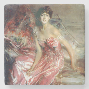 Mooie dame in een roze jurk (Giovanni Boldini) Stenen Onderzetter