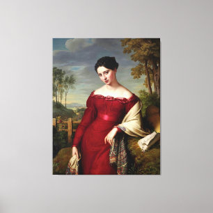 mooie dame in het rood canvas afdruk