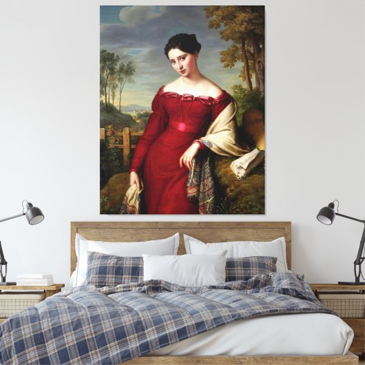 mooie dame in het rood canvas afdruk (Insitu (Slaapkamer))