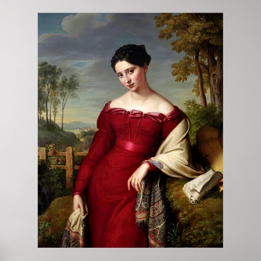  mooie dame in het rood poster (Voorkant)