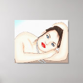 Mooie dame in parels met blauwe ogen canvas afdruk (Voorkant)