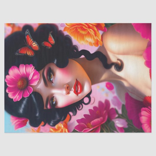 Mooie  dame in rode ontkoppeling tissuepapier (Voorkant)