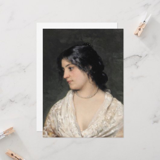 Mooie Dame met een Pearl Ketting Kaart (Voorkant / Achterkant in situ)