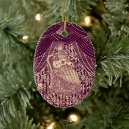 Mooie dame met gitaar keramisch ornament