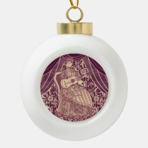 Mooie dame met gitaar keramische bal ornament