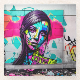 Mooie Dame Stedelijke Kunst Kleurrijk Graffiti Glazen Onderzetter