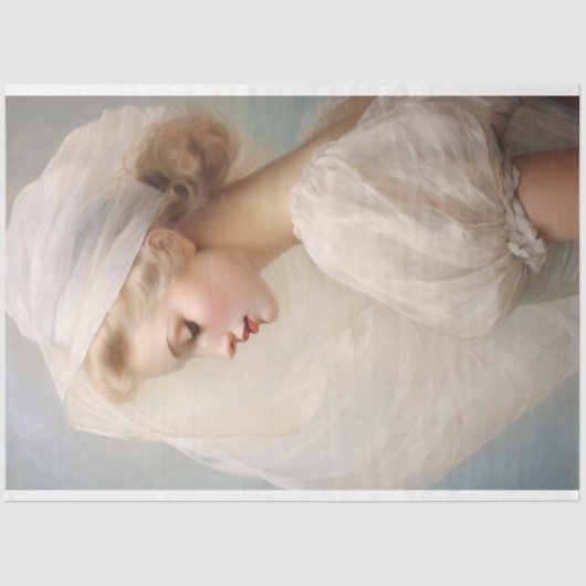 Mooie dame witte sluier en jurk decoupage tissuepapier (Voorkant)