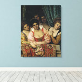 Mooie dames op een middeleeuws balkon canvas afdruk (Insitu (Houten vloer))