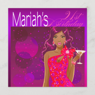 Mooie Dames Verjaardags Cocktail paars/roze Kaart