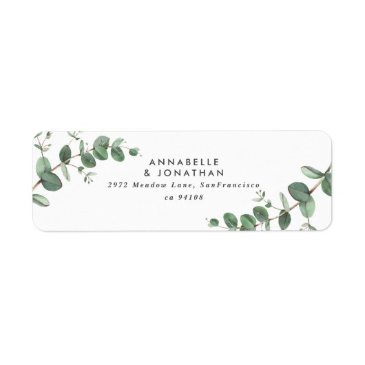 Mooie, delicate eucalyptusbruinbruiloft etiket (Voorkant)