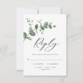 Mooie, delicate eucalyptusbruinbruiloft RSVP kaartje (Achterkant)