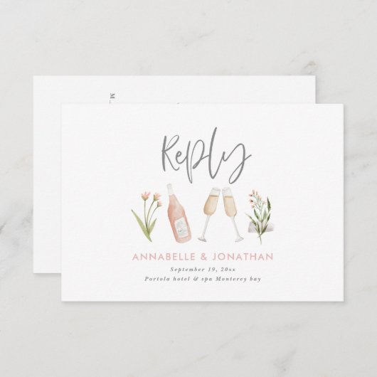 Mooie, delicate roze bloemroze bruidsmeisje bruilo RSVP kaartje (Voorkant / Achterkant)