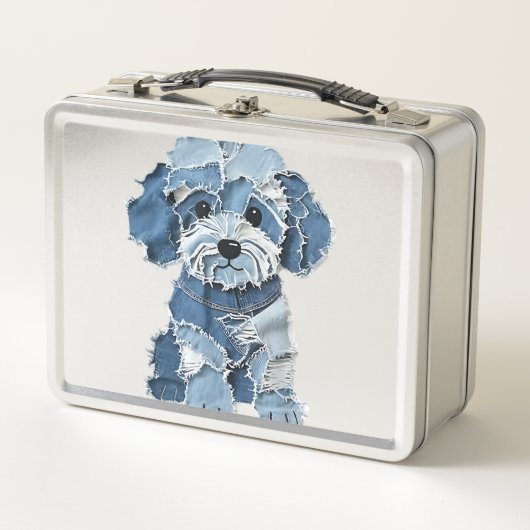 Mooie denim patchwork hondenillustratie (Voorkant)