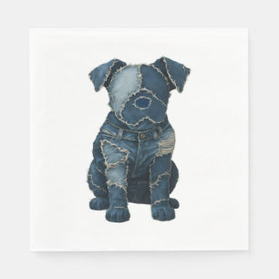 Mooie denim patchwork kunst hond T-shirt Servet
