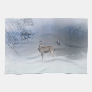 Mooie Der en Jay in de sneeuwbijl Theedoek