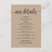 Mooie details van onze bruiloft, rustieke zwarte i informatiekaartje (Voorkant)