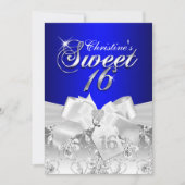 Mooie diamanten strik Royal Blue Sweet 16 uitnodig Kaart (Voorkant)