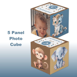 Mooie dieren fotonaam voor kinderkamer blauw bruin kubus