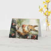 Mooie Dieren in het Bos Kerst Groet Kaart (Gele Bloem)