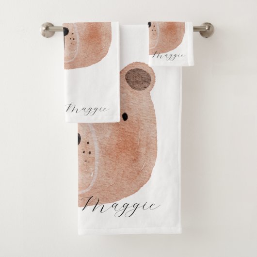 Mooie dieren monogram voor meisjes waterverf roze bad handdoek (Insitu)