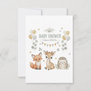Mooie Dieren uit het Bos Baby Shower Vos, Hert Bedankkaart