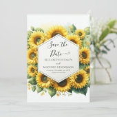 Mooie digitale zonnebloem bruiloft save the date (Staand voorkant)