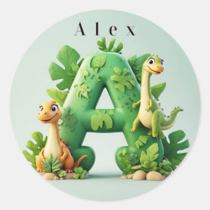 🦖 Mooie Dinosaur Letter A Jungle Kinderen Leren P Ronde Sticker