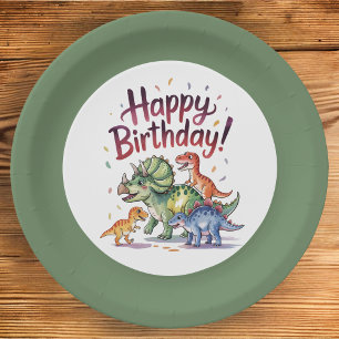 Mooie Dinosaur Verjaardag Papieren Bordje