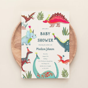 Mooie dinosaurus blauwe jongen babyshower uitnodig kaart