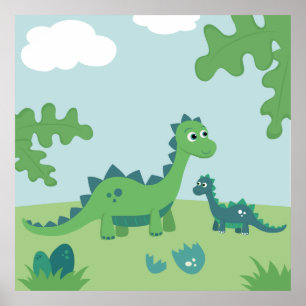 Mooie dinosaurusmoeder en babyjongen poster voor d