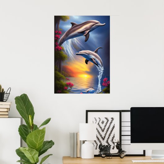Mooie dolfijn duo in het paradijs poster (Thuiskantoor)
