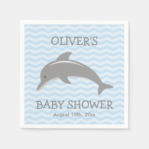 Mooie dolfijn en blauwe chevron baby shower servet